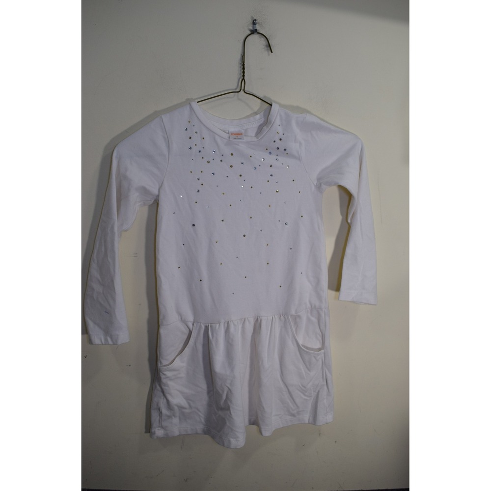 2015 Gymboree White Long Sleeve Dress Rhinestone Pockets Casual GIRLS 6 FLAW